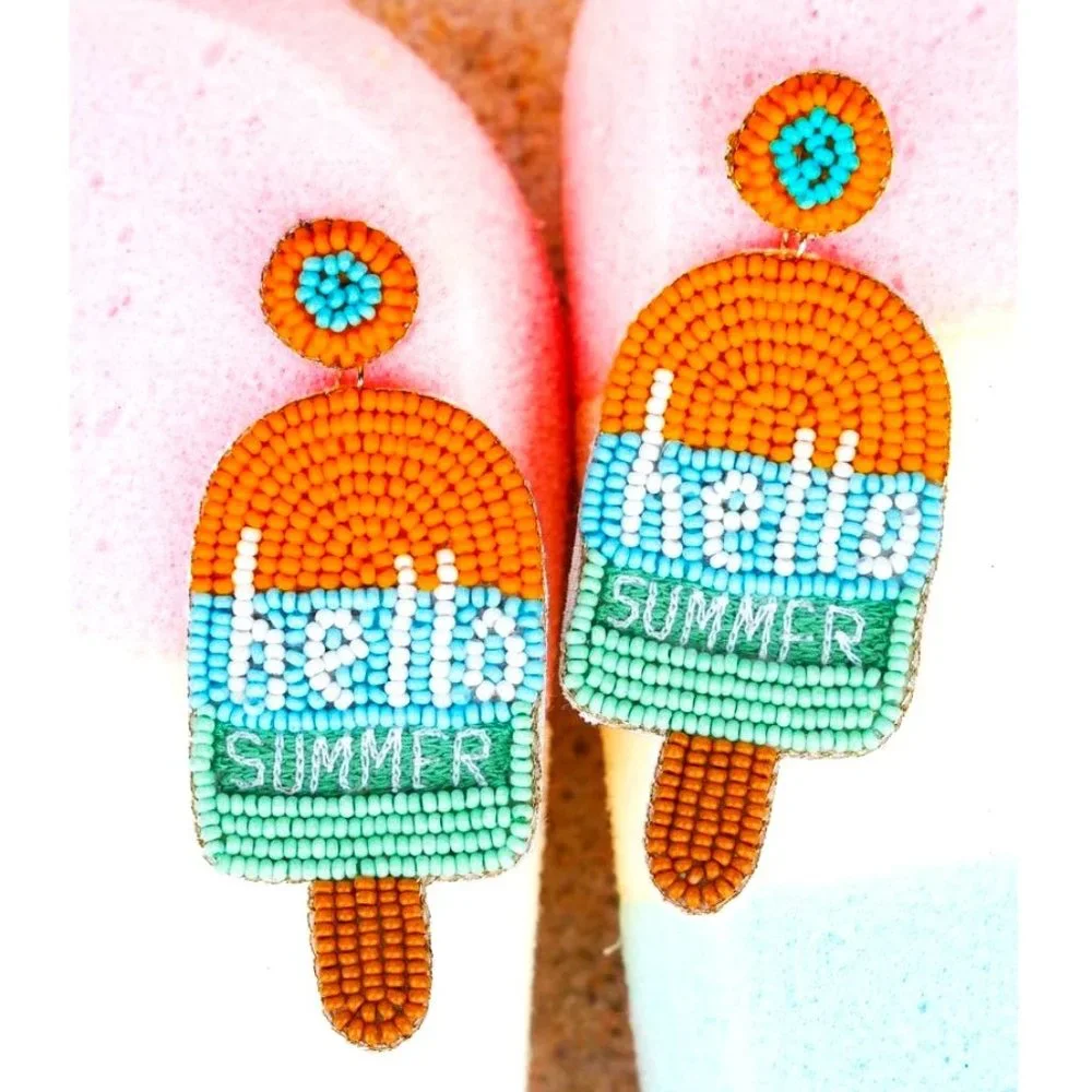 Earrings "Hello Summer". Orange, Aqua, Green Beaded. Popsicle Shaped. NWT. - Picture 1 of 1